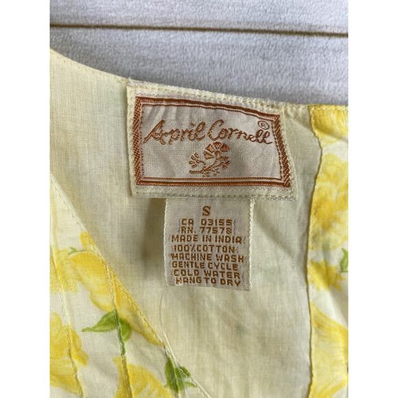 April Cornell Dress S Yellow Floral Midi Boho Country Cottage Faux Wrap NWT - Picture 3 of 10